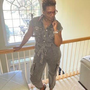 NWT Black Wash Denim Jumpsuit with Belt